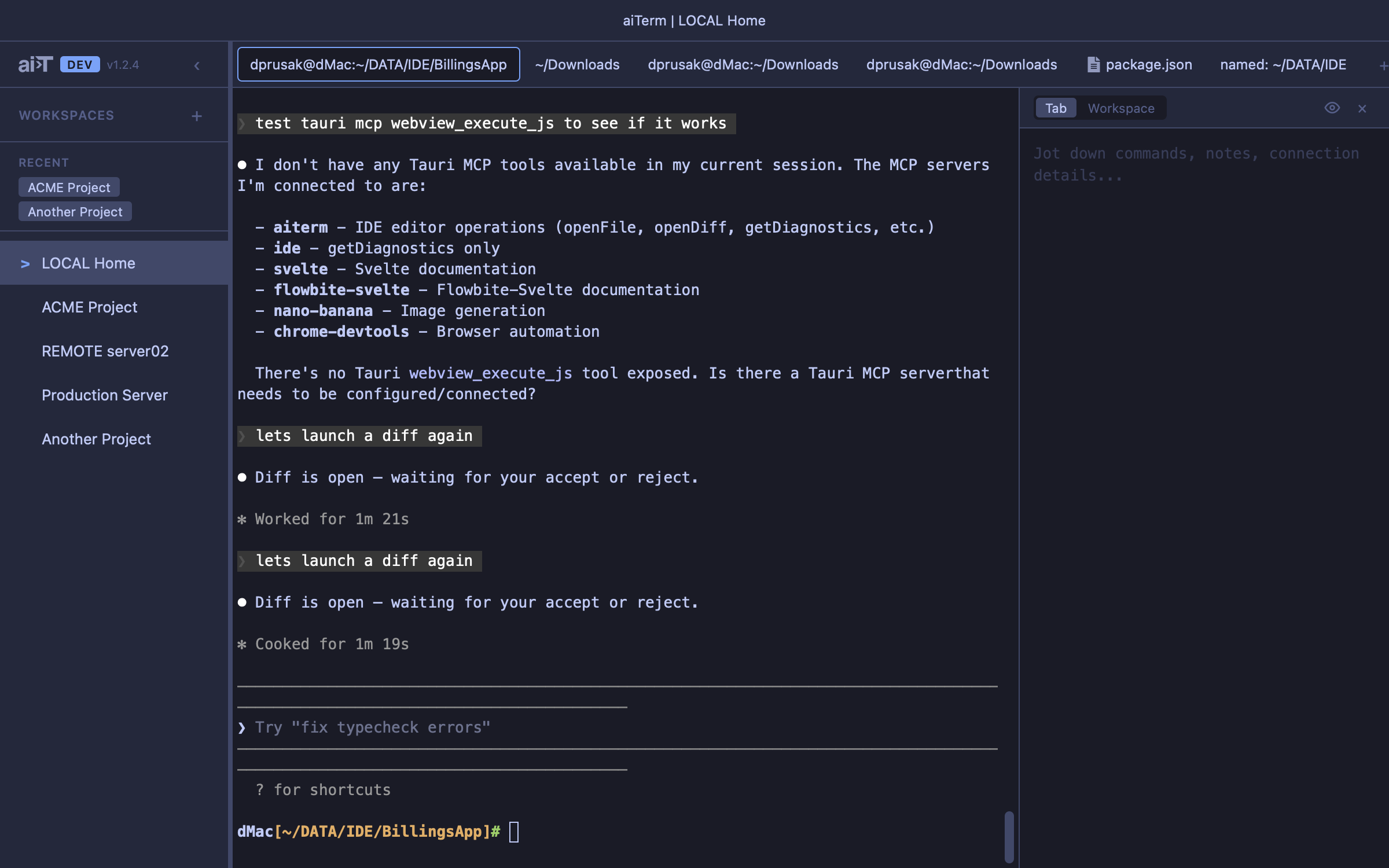 Workspaces and tabs